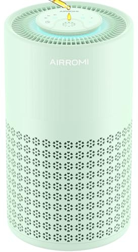AIRROMI Air Purifier for Bedroom with HEPA 3-in-1 Filter, Pet Air Purifier for Home Cat Pee Smell, Covers Upto 990 Ft², Quiet 360°intake Air Cleaner for pet hair,allergies,Dust,Smoke A2001 Green