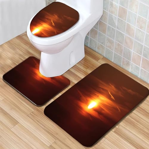 Badematte Sonnenuntergangslandschaft Badezimmerteppich Set 3 Teilig Mikrofaser Badteppiche und WC Vorleger mit Ausschnitt Waschbar rutschfeste Badvorleger Toilette Teppich