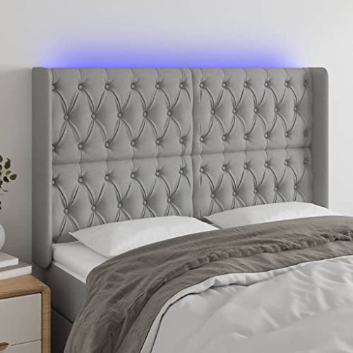 CKioict Betthaupt Wandkissen Bett Bettkopfteil Schlafzimmer LED Kopfteil Hellgrau 163x16x118/128 cm StoffGeeignet für Schlafzimmer, Gästezimmer, Schlafsaal