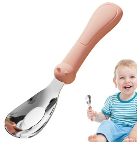 Babylöffel aus Metall, Babylöffel aus Edelstahl,Trainingslöffel mit Silikongriff | Lebensmittel- und Fütterungsbesteck aus Edelstahl, Sicherheitslöffel für Lebensmittel,