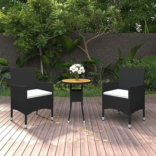 Iiaky 3-TLG. Garten-Essgruppe TerrassenmöBel Set GartenmöBel Essgruppe MöBelsets Garden Furniture Garten MöBel DraußEn Poly Rattan Schwarz - 3058462