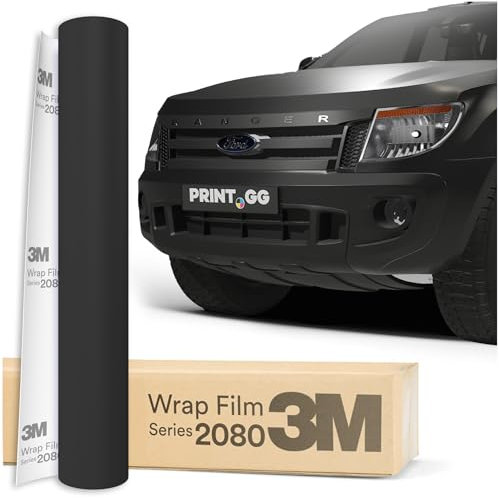 PRINT.GG Auto Folie 3M 2080 Black Satin S12, 152 x 60 cm | Selbstklebende Car Wrapping Folie | Robuste Lackschutzfolie für Auto, Motorrad, Boot | Autofolie mit Exzellenter Haftung
