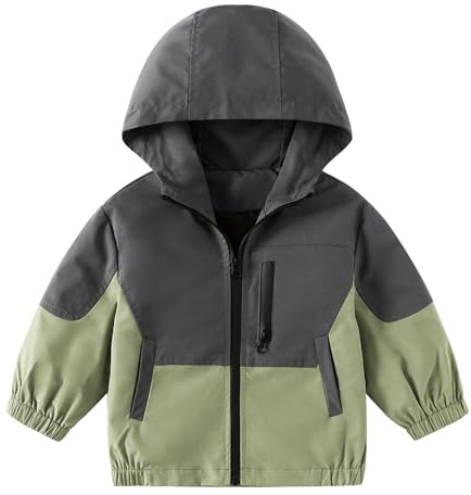 Volunboy Barn Vindjacka, Baby Tryck Kappor Vindtät Jacka, Grön lappteknik, 4-5 år