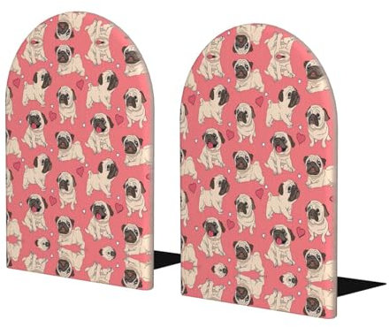 Lustige Buchstützen aus Holz, Motiv: Mops, Welpe, Hund, Buchstützen für Regale, robuste Buchstützen, 1 Paar für Büro, Zuhause