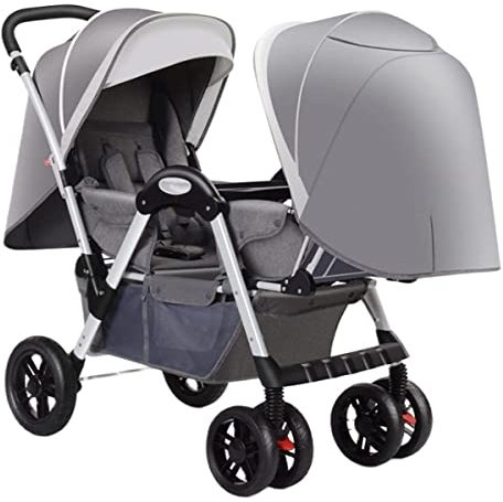 MEHWSAR Doppelter Kinderwagen for Kleinkinder, Faltbarer Zwillingskinderwagen mit Tandemsitz, Doppelkinderwagen for Neugeborene und Kleinkinder, gemütlicher kompakter Zwillingskinderwagen(Grey)