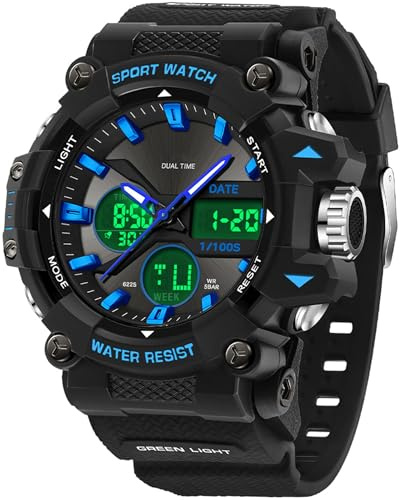 findtime Militär Uhren Herren Digitale Armbanduhr Outdoor Analoge Digitaluhr für Herren Jungen Multifunktionale Sportuhr Wecker Military Watches for Men Tactical Digital Watch LED 5ATM Wasserdicht