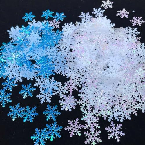 WANYI 600 Stück Weihnachtsdeko Schneeflocken Deko Glitzer Konfetti Streudeko Tischdeko Kleine Schneeflocke für Hochzeit Geburtstags Weihnachten Deko(weiß*300 Stk-1.5cm+Blau*300 Stk-1.5cm)