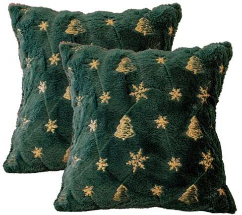 BDKMMS Christmas Pillow Covers, 2PCS 17.7×17.7Inch Soft Plush Christmas Tree Embroidered Pillowcases Xmas Decorations for Sofa Couch Cushion Chair Living Room