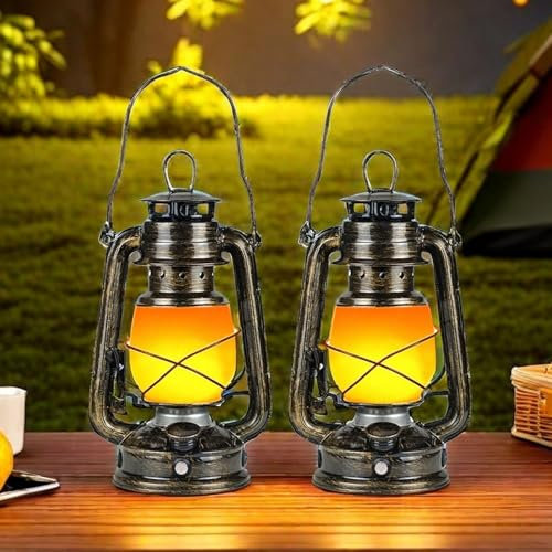 Lanterne Vintage, 2 Pièces Lanterne Extérieure, Lanterne Jardin Rechargeable, Lampe Camping, Lanterne de Camping pour Intérieur Extérieur Véranda Terrasse
