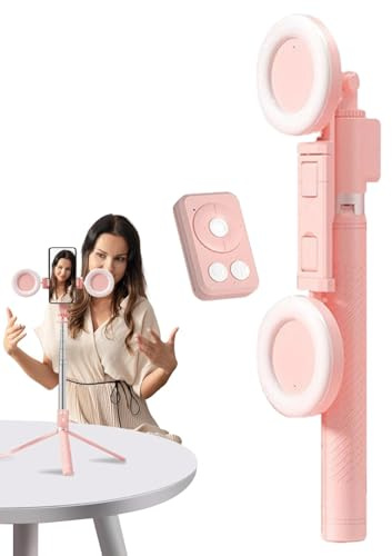 Perche à selfie 6 en 1 avec lumière de remplissage | Trépied extensible avec télécommande sans fil pour selfies, diffusion en direct, vidéoconférence, maquillage