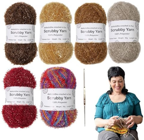 Fibres à récurer | Fil à récurer – Assortiment de chiffons en polyester, fil de polyester pour crochet et tissage pour serviettes de bain, 13 cm