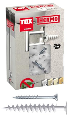 TOX 120 mm Dämmstoffdübel Thermo inkl. passender Dämmstoff, ohne Vorbohren, für EPS, XPS 20, PUR und Holzfaserplatten, 10 Dübel und Schrauben im Karton, 072101281, Weiß