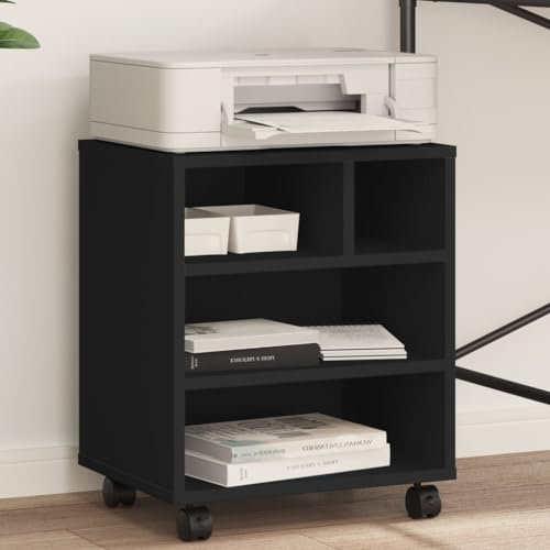 Homgoday Druckerständer mit Rollen, Mobiler Druckerständer, Druckerhalter, Druckerwagen, Druckerregal Bürocontainer, Aktenwagen für Büro Arbeitszimmer Schwarz 41x32x48 cm