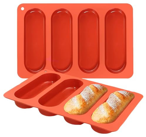 LIFTATAPA Hot Dog Lot de 2 moules à chignon en silicone pour hot-dog, 4 tasses antiadhésives, mini baguette, sandwich, rouleaux de pain