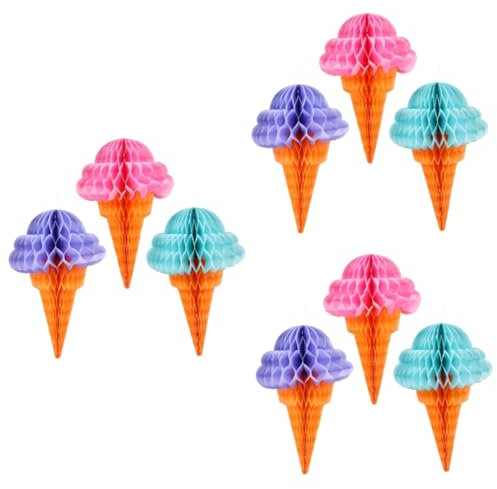 Ciieeo 3 Sätze Eiscreme-wabenkugeln Mini-eistüten Wannen Eisbecher Ball Hawaii Party Dekoration Eiscreme Dekoration Wabenkugel Papier Wabenkugel-anhänger Metall 3 Stücke * 3