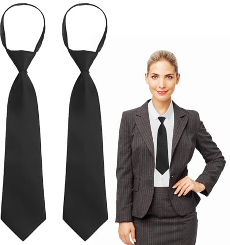 teasteam 2 Corbatas Corbata Negras para Mujeres Ajustable Corbatas Formal Uniformes Color Sólido Preatadas Accesorio Negocios para la Escuela y Eventos negocios bodas Cumpleaños