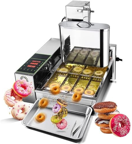 KJZQXYX Commercial Donut Making Machine, 4 Rows Stainless Steel Mini Donuts Maker with Intelligent Control Panel, Automatic Flip Digital Donut Fryer (Silver Four rows)