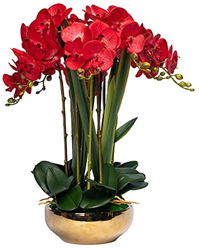 SdaryWare Fleur Artificielle en Pot Orchidée Artificielle Fausses Fleurs Phalaenopsis 8 têtes Fausses Fleurs avec Un Vase Décor pour Mariage Salon Chambre Arrangement Floral T