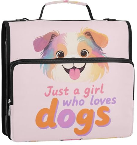 Just A Girl Who Loves Dogs Ordner mit 3 Ringen, 3,8 cm, extra Taschen mit Griff, mehrere Taschen, Portfolio-Organizer für Mittelschüler