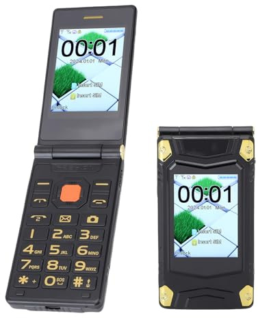VBESTLIFE 2G Flip Cell Teléfono para Personas Mayores, 3 Pulgadas y 2.6 Pulgadas Pantalla de Pantalla Dual Ultra Delgada Flip Teléfono para Ancianos, Teléfono Móvil Desbloqueado con SOS, (Black)