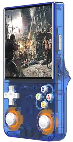 R36 Ultra Retro handhållen spelkonsol med öppen källa, Linux-system, 10 cm IPS-skärm, 64G/128G TF-kort innehåller 15 000+/30 000+ spel, WIFI-aktiverad, retrospel handhållen emulatorkonsol blå