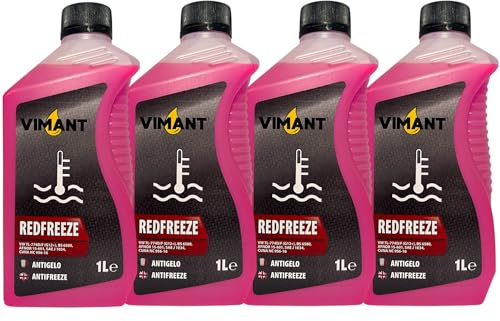 VIMANT Antigelo Puro Concentrato Rosso G12+, 4 Litri, 4x1L, Liquido Refrigerante Radiatore, Made in Italy