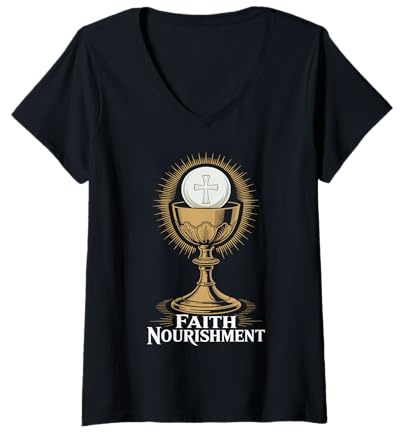 Femme Foi Nourishment Calice Eucharistie T-Shirt avec Col en V