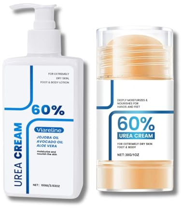 Urea Creme 60 Prozent Bodylotion & Fußcreme 60% Urea, Feuchtigkeitscreme für sehr trockene Haut, Körperlotion & Fusscreme gegen Hornhaut & Schrunden,Tiefenpflege mit Jojobaöl & Aloe Vera