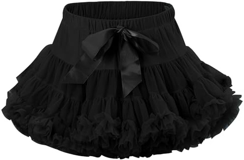 LACOFIA Gonna Tulle per Bambina Gonna tutù per Bambine e Ragazze a Strati con Volant Gonne da Principessa a Vita Elastica Mini Gonna Bolla per Feste Danza Nero 2-4 Anni