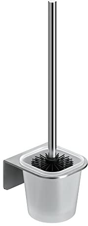 WEISSENSTEIN Toilettenbürstenhalter Set zur Wandmontage ohne Bohren - WC-Garnitur Set mit Bürste, Bürstenhalter aus Glas, Edelstahl Halterung zum Kleben