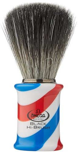 Omega 0196735 Rasierpinsel Black Hi-Brush - Barber Pole