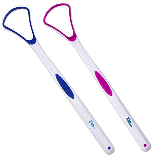 Tongue Scraper Cleaner ~ Soft & Gentle Silicone Head (Set of 2) (Pink & Blue)