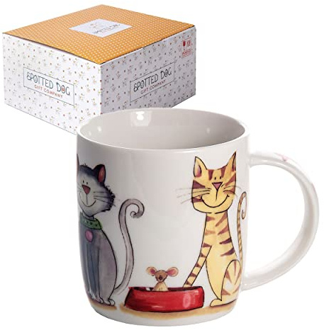 Prickig hund present företag kattmugg 350 ml – keramisk porslin kaffemugg & tekopp, söta katter tema | kattgåvor för kvinnor, jul eller födelsedagspresenter