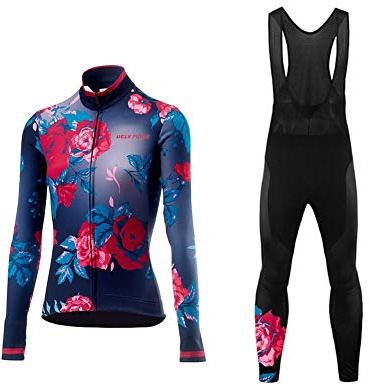 UGLY FROG Damen Fahrradbekleidung Langarm Radtrikot Set Outdoor Radsport Gemütlich Radkleidung Trikot Jersey + Lange Radlerhose im Winter