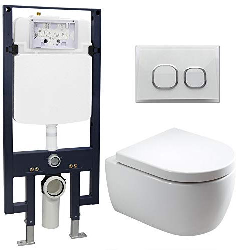 WC-Komplettpaket 22: WC NT2039 und Soft-Close Sitz mit Vorwandelement G3008 und Betätigungsplatte vorne, Betätigungsplatte:Modell weiß Glas