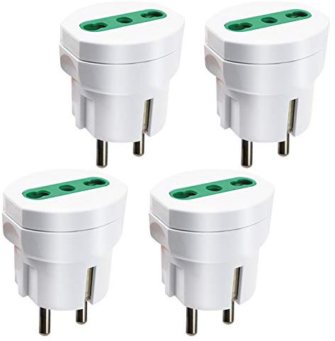 EXTRASTAR Confezione da 4 Adattatori presa italiana (10/16A) spina schuko per i viaggi in Germania, Spagna, Portogallo, Austria, Grecia, Turchia