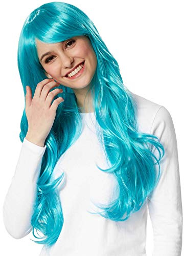 tectake 901009 Perücke Langhaarperücke mit schön fallenden Locken, inkl. Haarnetz, diverse Farben (Türkis)