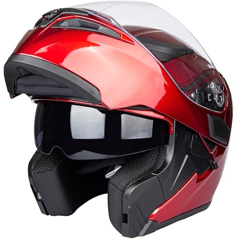 Helm für Motorräder Full-Face Motorcycle Helmet Tragbarer Integralhelme Flip-up Motorradhelm Zertifizierung von DOT (Rot, XL)