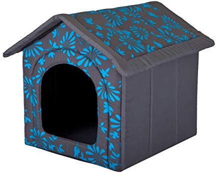 Hundehütte Hundehöhle Hundebett Hundehaus Katzenhöhle Tierbett XL - 60x55 cm blau geblümt
