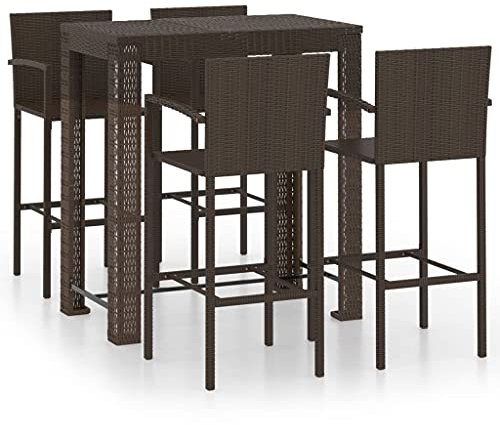 vidaXL Gartenbar Set 5-TLG. mit Armlehnen Theke Bar Tresen Gartentheke Stehtisch Bartisch Barhocker Barstuhl Gartenmöbel Poly Rattan Braun