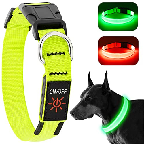 KOSKILL Leuchthalsband Hund Wiederaufladbare USB LED Hundehalsband Wasserdichtes Leuchtendes Hunde Halsband Einstellbare Super Helle für Kleine Mittlere Große Hunde (Grün, L)