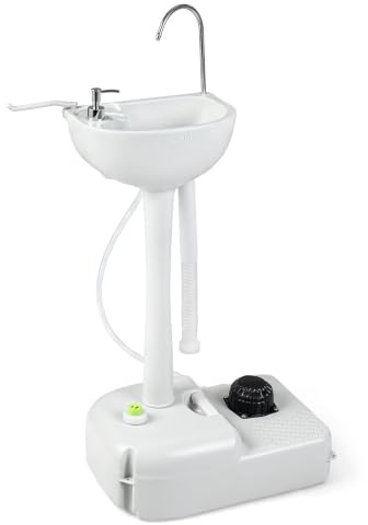 COSTWAY Portable Camping Sink, 17L Water Capacity Hand Wash Basin Stand with Towel Holder, Soap Dispenser and Rolling Wheels for Outdoor Events, Travel and Worksite