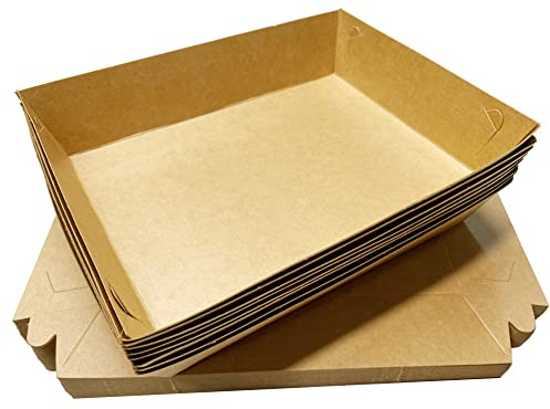 Lot de 50 plateaux alimentaires jetables en papier kraft biodégradables - Résistants à l'eau et à l'huile - Pour collations, aliments frits, frites et pique-niques - Marron