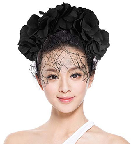 FOMIYES Schwarze Halloween-blumenkrone Aus Hochwertigem Mesh-material Floraler Kopfschmuck Mit Künstlichen Blumen Für Halloween-dekoration Und Kostümaccessoires