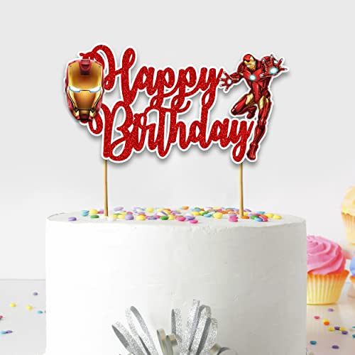 Irn Man Happy Birthday Cake Topper – Comic Book Hero Party Decoration for Kids – Inspired Cake Topper for Boys' Birthday & Suprhero-Themed Parties