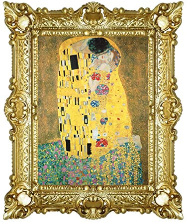 LIGUORO SHOP Drucken Auf Leinwand Papier Der Gemälde Kuss Von Gustav Klimt Mit Barock Rahmen 55x45 cm (Gold)