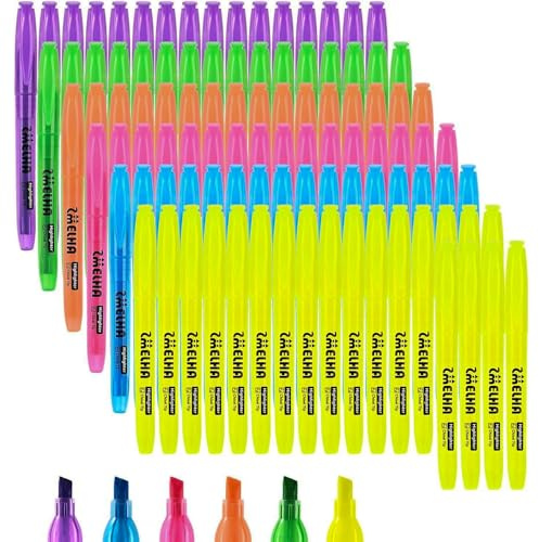 SMELHA Highlighters - 100 Pack Assorted Colors, 6 Colors Bulk, Chisel Tip, Quick Dry, Suitable for Offices, Schools, Home