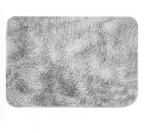 ConCus-T Tappeto da bagno tie-dye, morbido, grigio chiaro, 40 x 60 cm | Shag - Tappeto peloso in finta pelliccia, per camera da letto, soggiorno, camera da letto