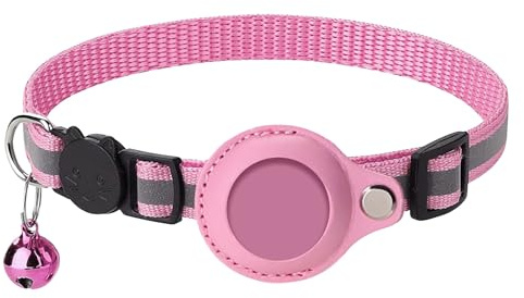 Airtag Katzenhalsband, Reflektierendes GPS Halsband Katze mit Glocke, Verstellbar Katzenhalsband Integriertes Tracker Halter Kompatibel mit Apple Airtag, für Cat Collar, Rosa, 1 Stück