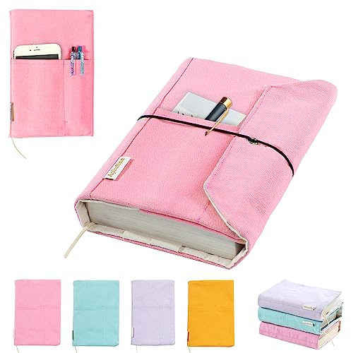 Buchhüllen aus Segeltuch, waschbar, Buchschutz, Buchumschlag für Taschenbuch-Romane, verstellbarer Bucheinband für Hardcover mit Taschen für Stift, Softcover-Bücher, Buchliebhaber-Geschenke